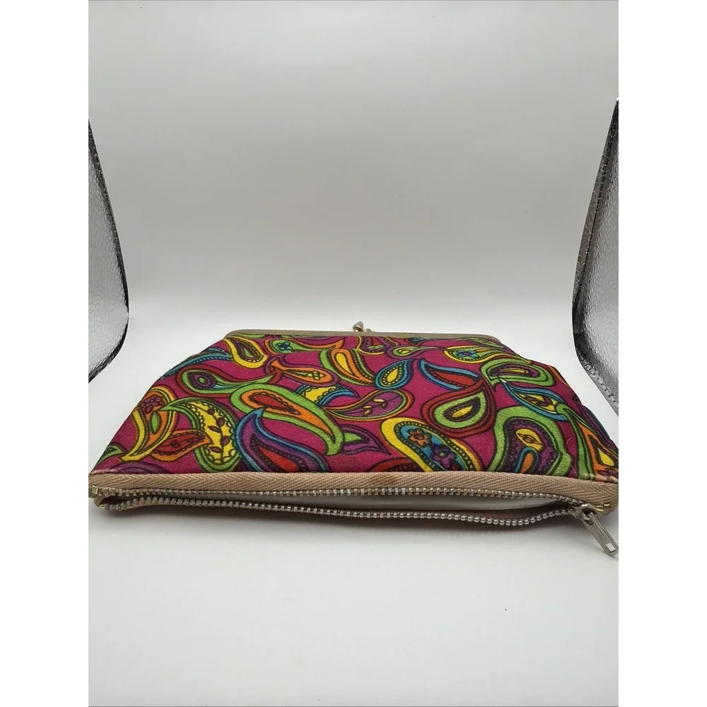 Vintage Small Snap Clutch With Bottom Zip Taiwan Bright Colors Retro‎ Flowers